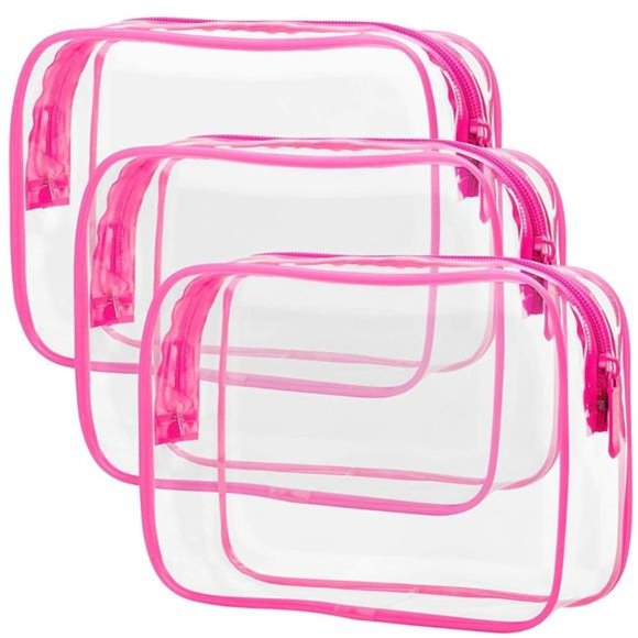 Clear Makeup Bag Zipper 3 Pack Beauty Clear Cosmetic Bag TSA Approved Toiletry - Picture 1 of 5